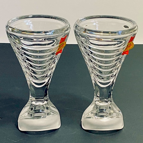 Vtg MCM Anna Hutte Bleikristall 24% Lead Crystal Candle Holders Frosted Germany - Picture 7 of 9